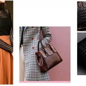 Äkta läder handväska retro stil krokodil effekt