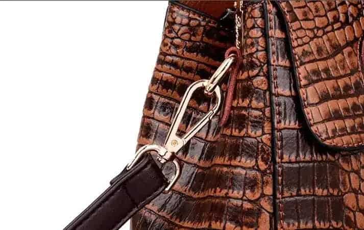 Äkta läder handväska retro stil krokodil effekt