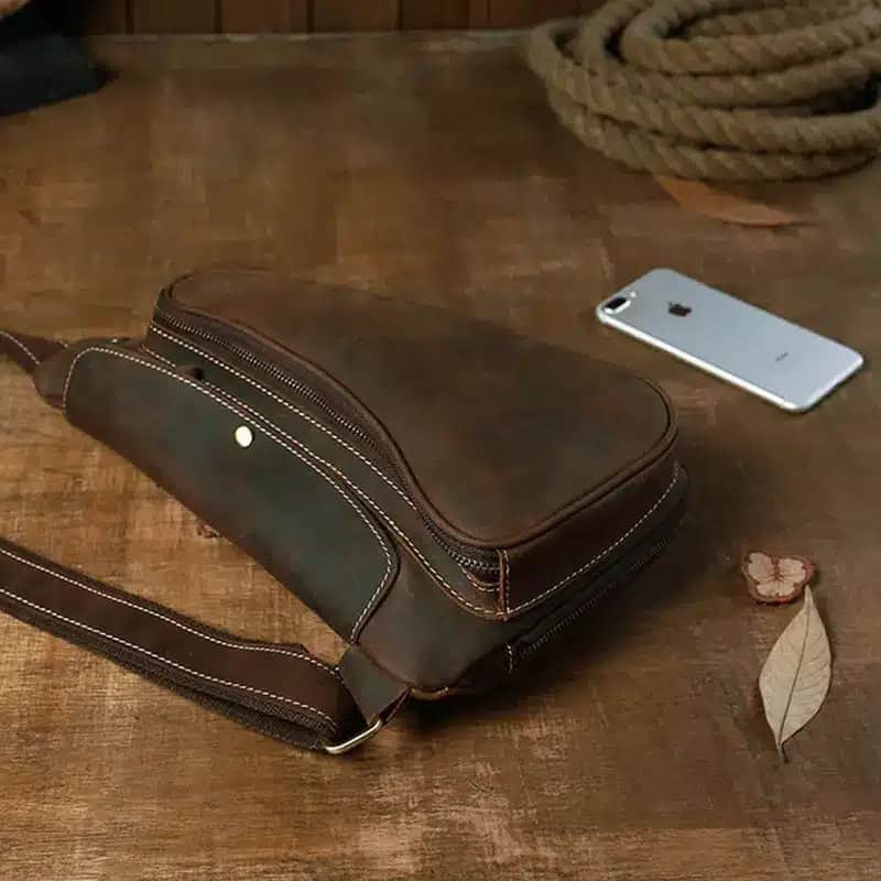 Äkta läder messenger axelväska