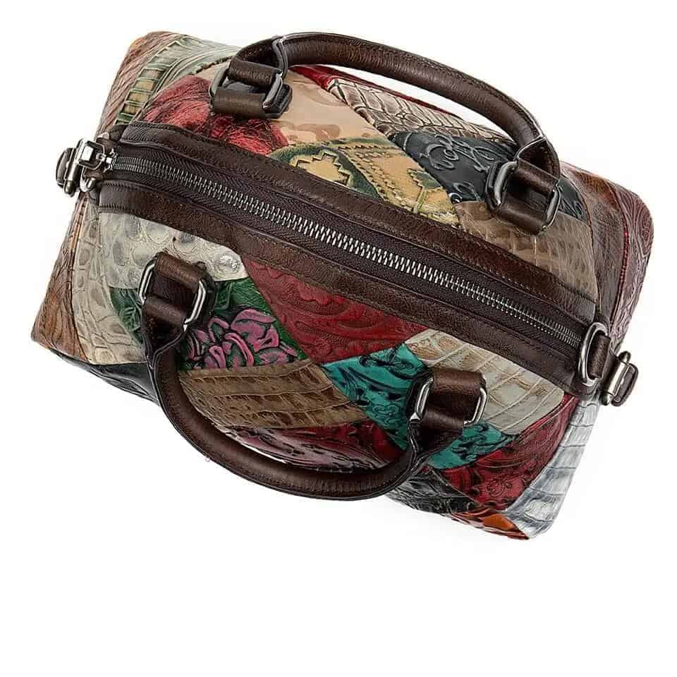 Äkta läder patchwork axelväska