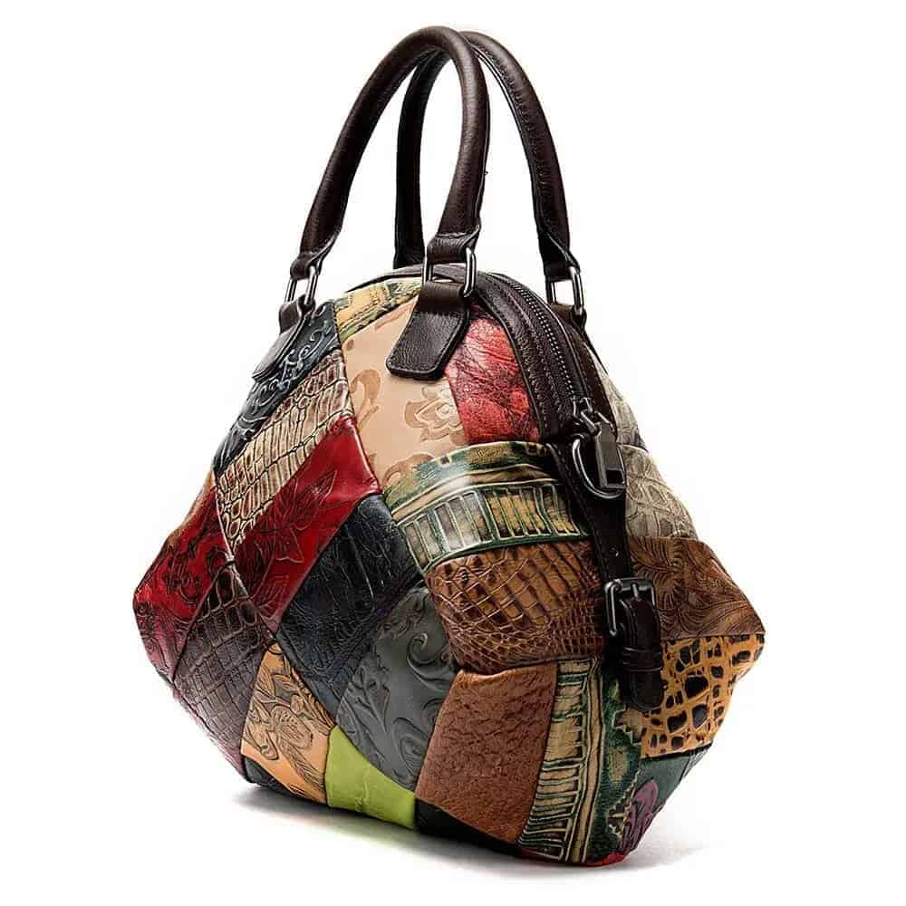 Äkta läder patchwork axelväska