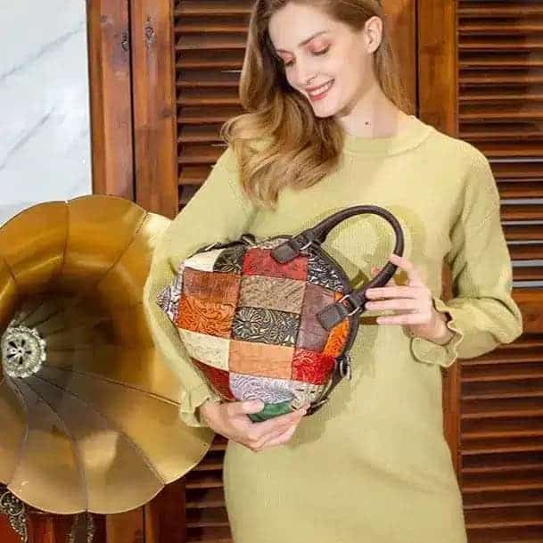 Äkta läder patchwork axelväska