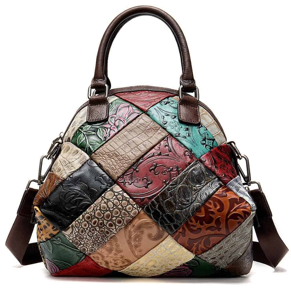 Äkta läder patchwork axelväska
