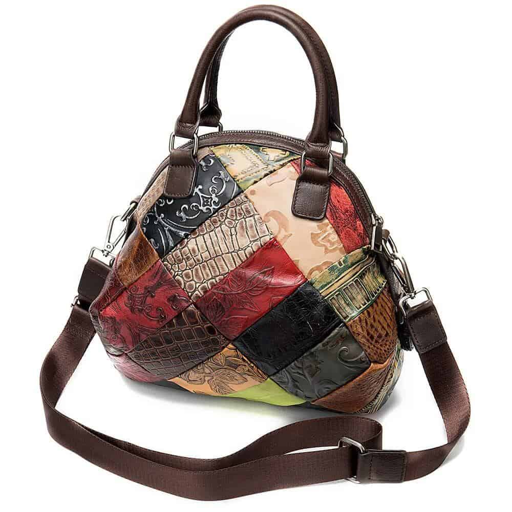 Äkta läder patchwork axelväska