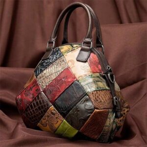 Äkta läder patchwork axelväska