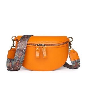 sac banane bandoulière en cuir véritable orange sur fond Vit
