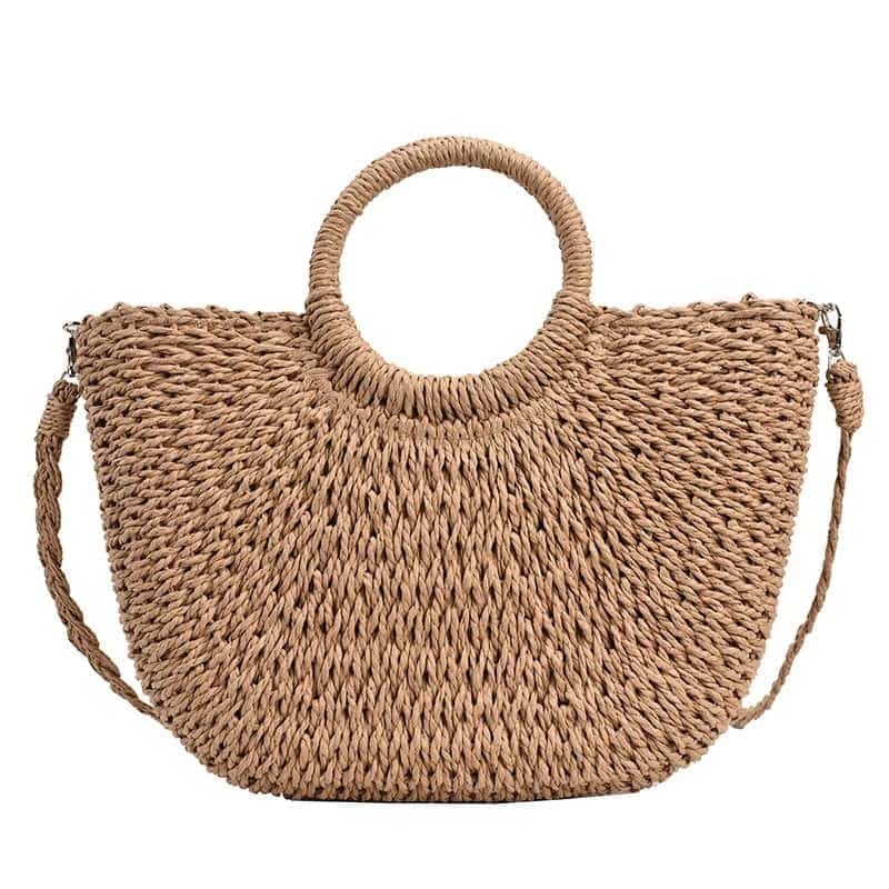 sac bandoulière fourre-tout en paille Brun