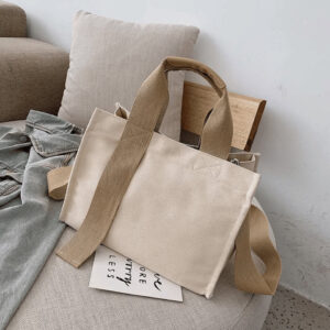 Beige canvas axelväska