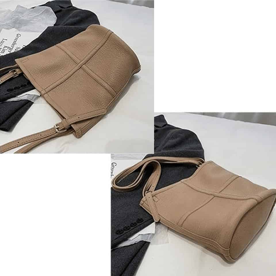 Beige syntetläder tote väska