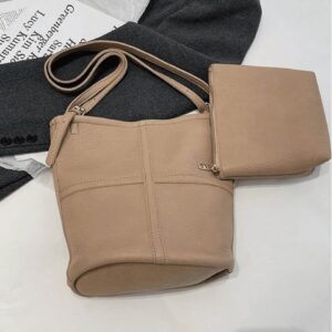 Beige syntetläder tote väska