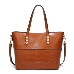 Photo d'un sac à main bandoulière en cuir mi lisse mi imitation croco Färg camel
