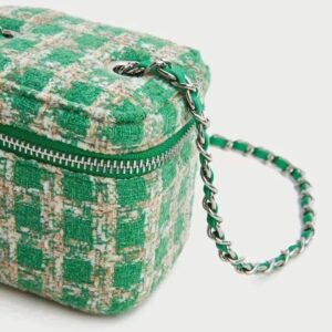 Grön tweed axelväska med kedja
