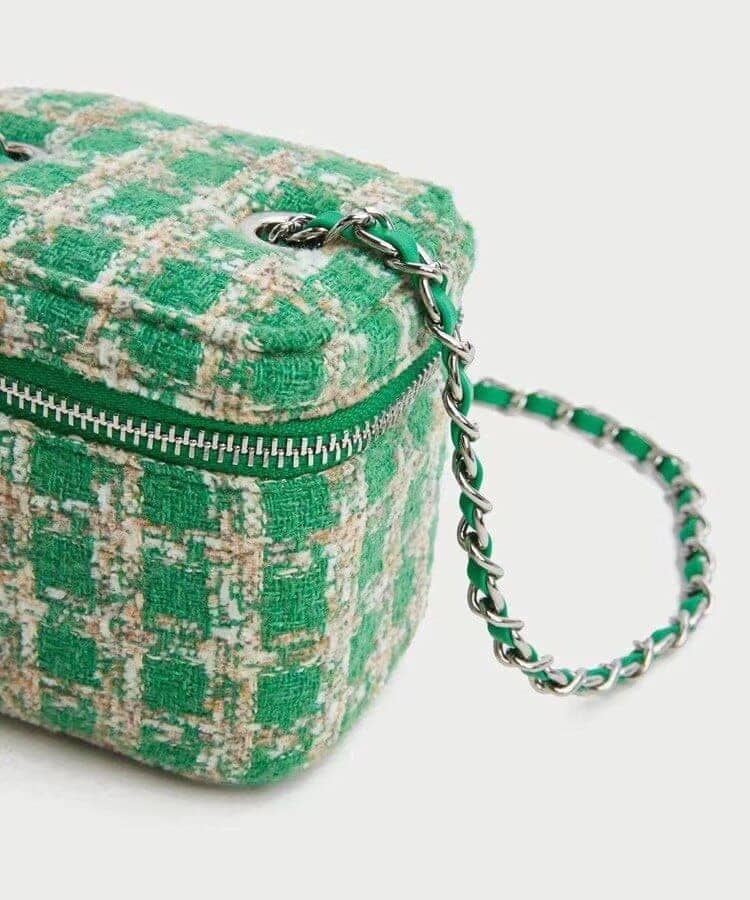 Grön tweed axelväska med kedja