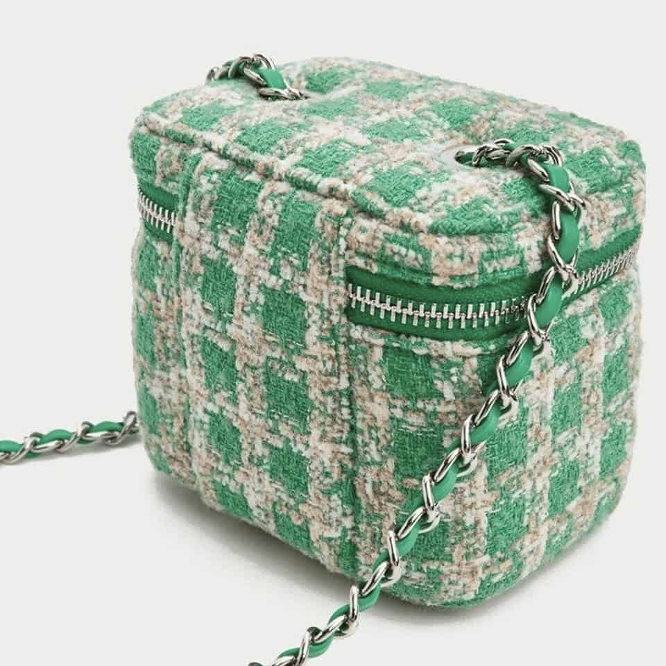 Grön tweed axelväska med kedja