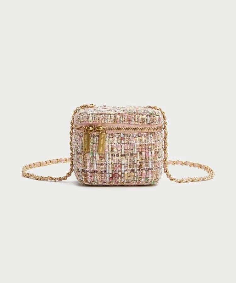 Liten ros kedjeaxelväska i tweed
