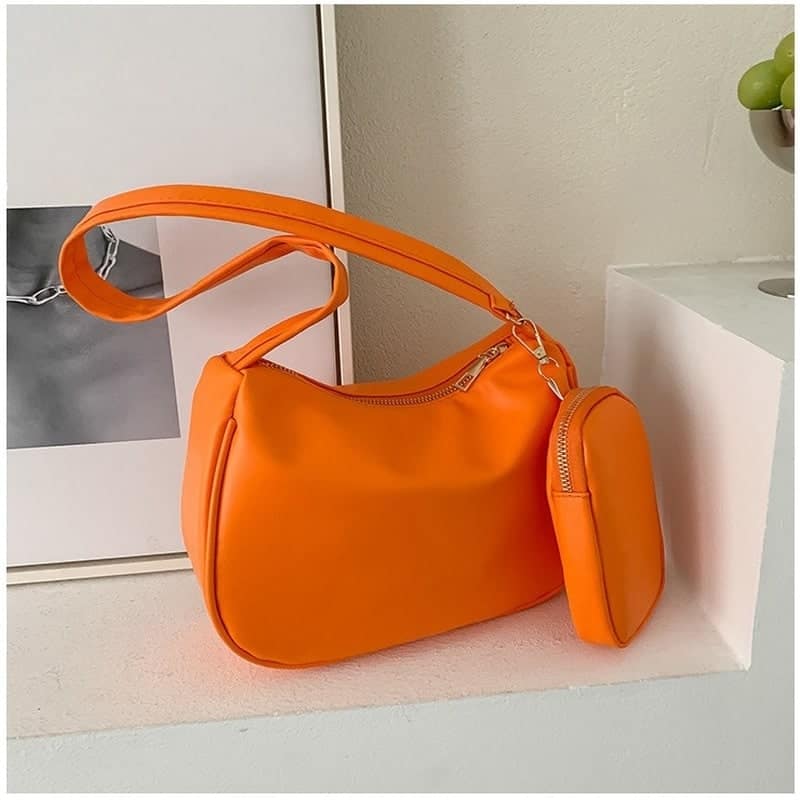 Orange syntetläder axelväska för kvinnor