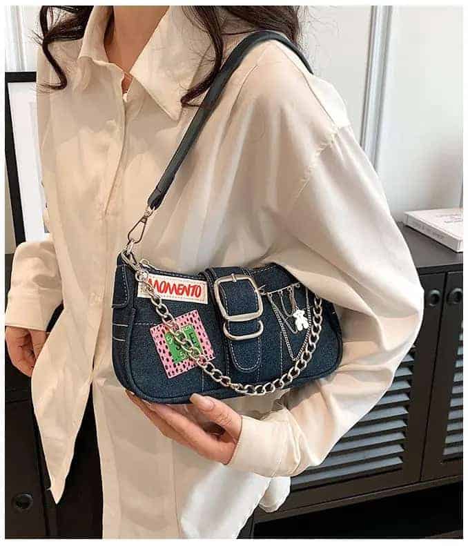 Retro axelväska i denim