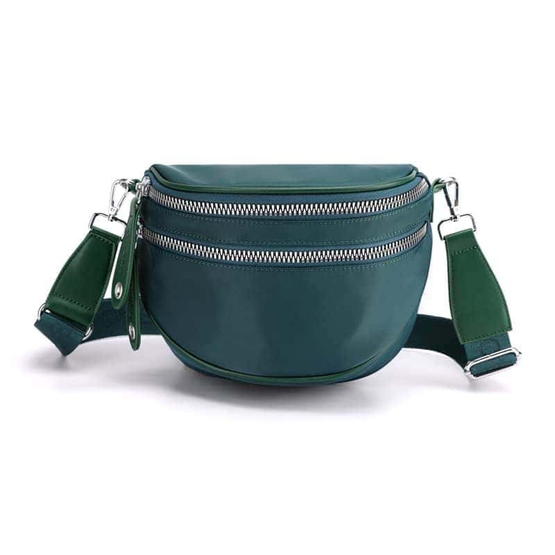 sac banane bandoulière Grön canard en nylon imperméable double fermeture éclair sur fond Vit