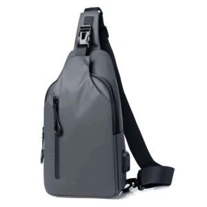 sac bandoulière poitrine ou dos gris sur fond Vit