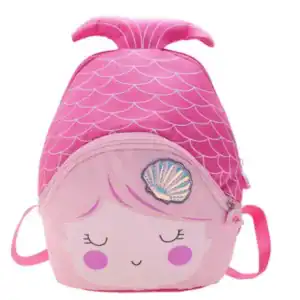 Barnryggsäck sjöjungfru, rosa mermaid med skal på framsidan.