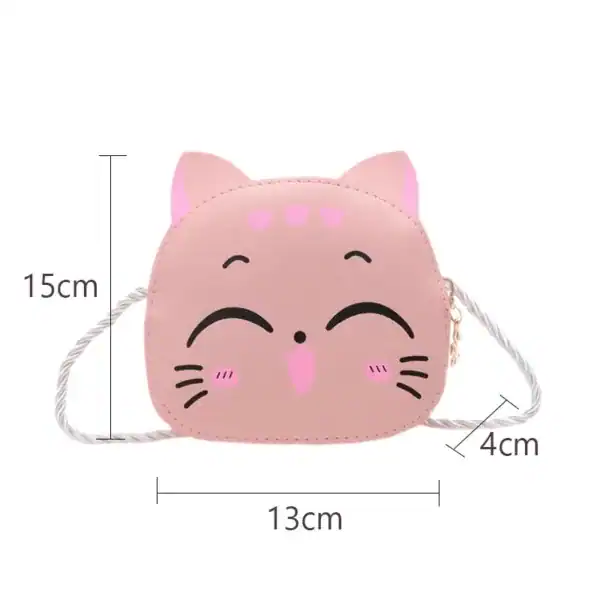 Barnväska katt, rosa kattväska med axelrem, 15x13 cm.