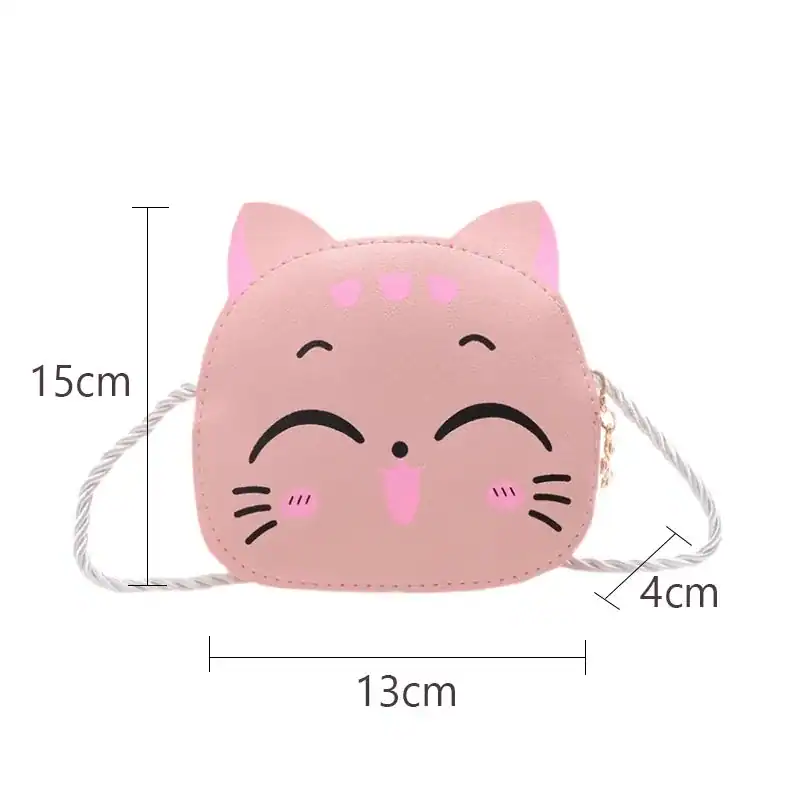 Barnväska katt, rosa kattväska med axelrem, 15x13 cm.