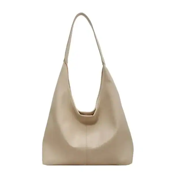 Beige hoboväska, elegant och stilren axelväska med enkel design och praktiskt dragkedja.