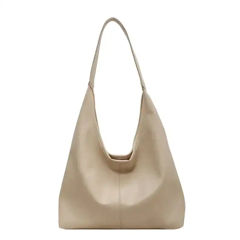 Beige hoboväska, elegant och stilren axelväska med enkel design och praktiskt dragkedja.
