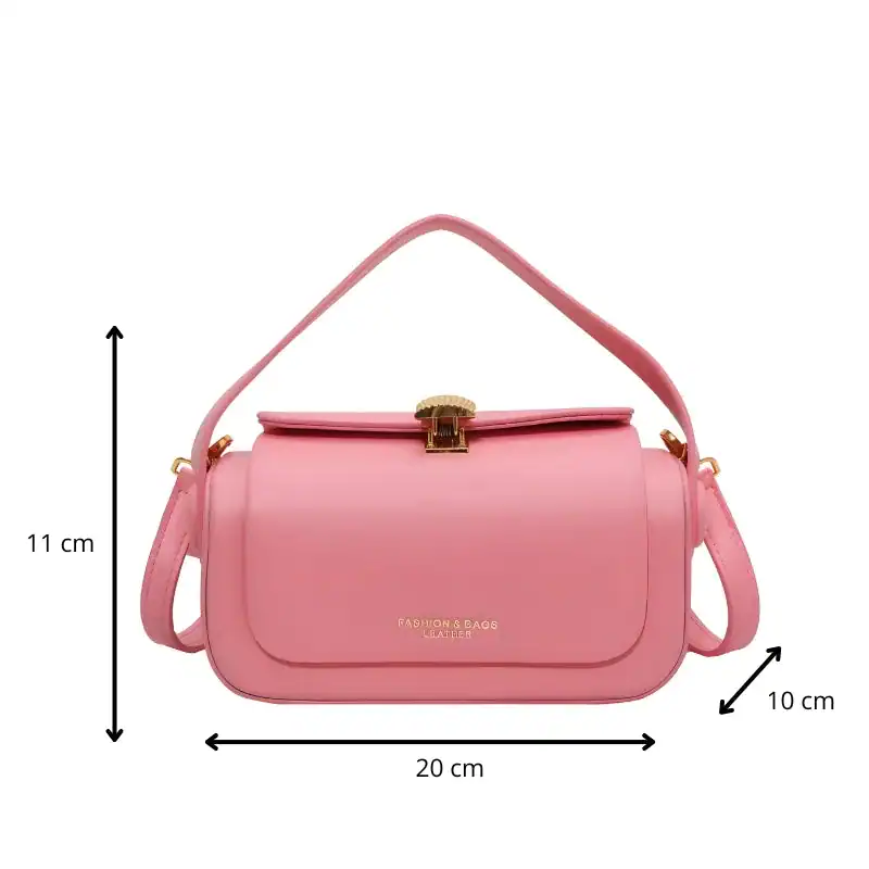 Beige liten crossbody axelväska, rosa läder axelväska med guldaccent, 20x10x11 cm.