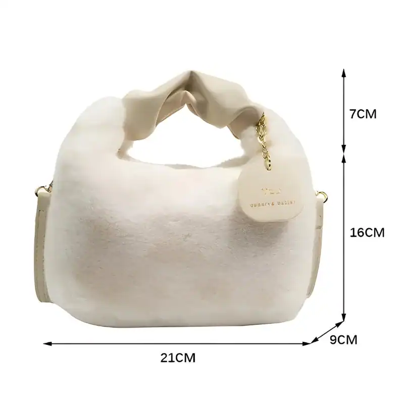 Beige pälsväska med handtag, Axelväska, storlek 21x16x9 cm.