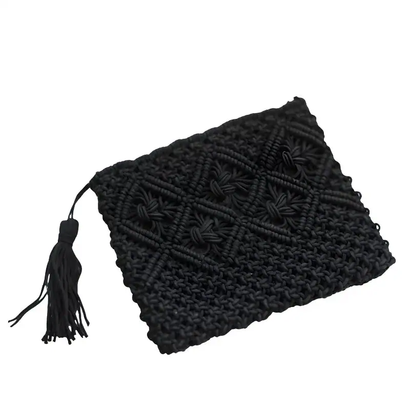 Brun makramé clutch med tass, handgjord axelväska.