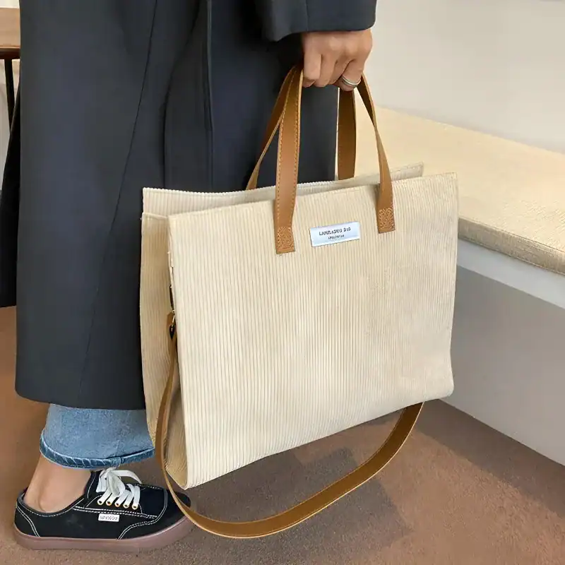 Brun Manchester shoppingväska med läderhandtag och axelrem, stilfullt damväskor.