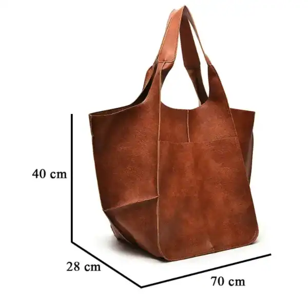 Brun mocka shoppingväska med mått 70x40x28 cm, stor handväska för varor och daglig användning.