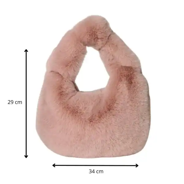 Grå fluffig hobo axelväska med mått 29 cm hög och 34 cm bred.