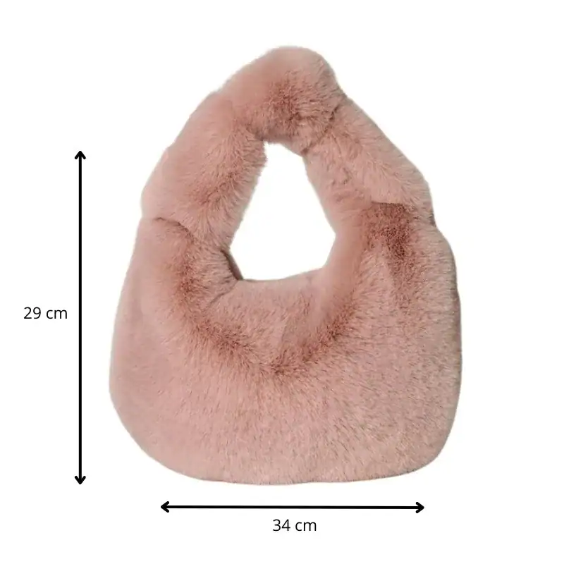 Grå fluffig hobo axelväska med mått 29 cm hög och 34 cm bred.