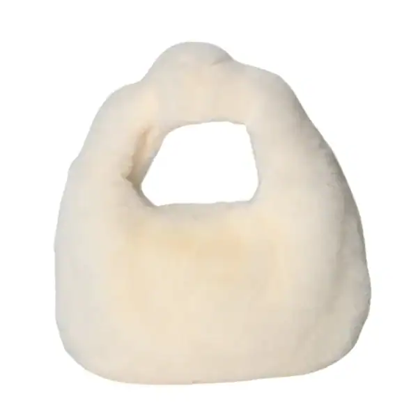 Grå fluffig hobo axelväska med runt handtag.