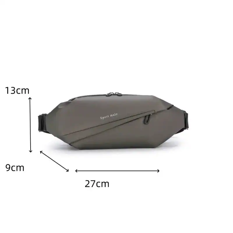 Grå midjeväska med mått 27x13x9 cm, sportig design för daglig användning.