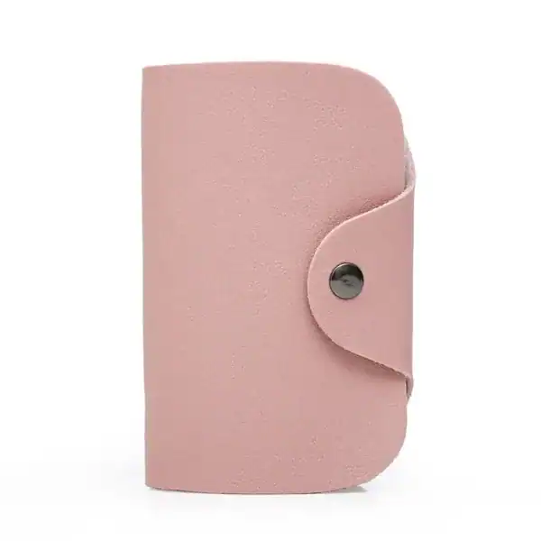 Grå väskset tre delar, rosa axelväska med knapp och rundad kant.
