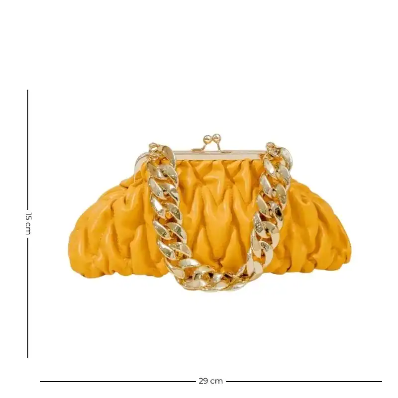 Gul clutch med kedja, rördesign, elegant handväska för kvällsklänning.