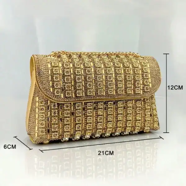 Guld kuvertväska med strass, eleganta brudgåva eller festväska, 21x12 cm.
