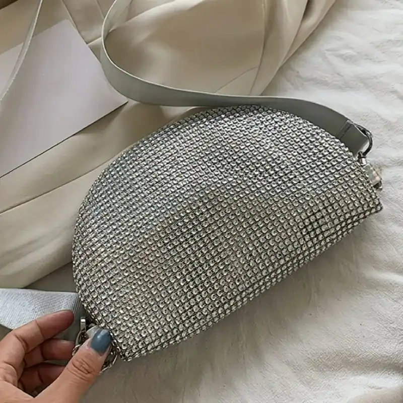 Guldig midjeväska med strass, glittrande axelväska för kvinnor.