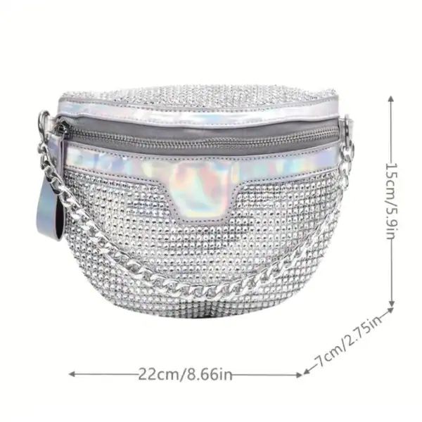 Guldig midjeväska med strass, silver, glittrande, festlig, axelväska.