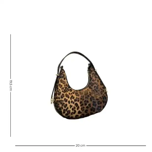 Leopardmönstrad hoboväska med svart handtag och guldtonade detaljer, 20x19,5 cm.