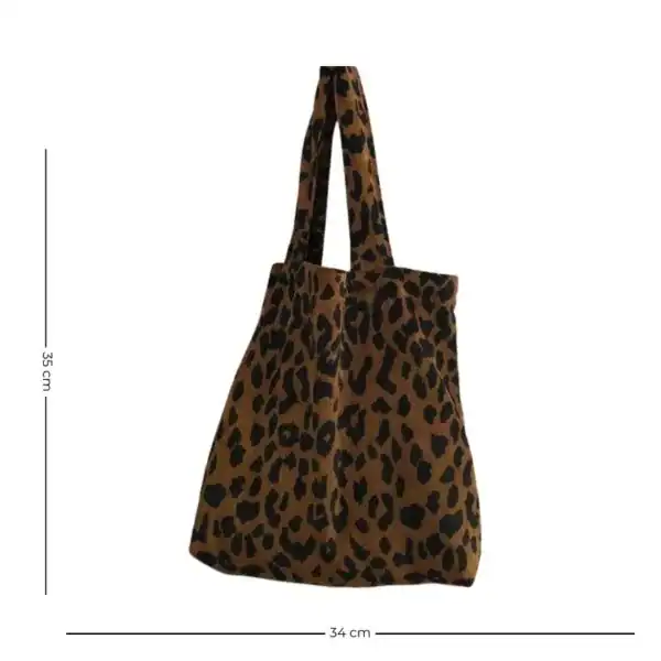 Leopardmönstrad tygväska, storlek 34x35 cm, trendig axelväska för daglig användning.