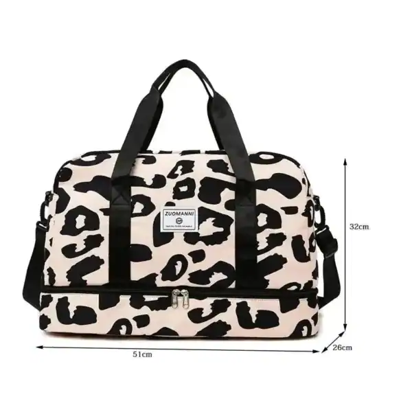 Leopard mönster weekendbag, 51x32x26 cm, svart och vit, axelväska för resor.