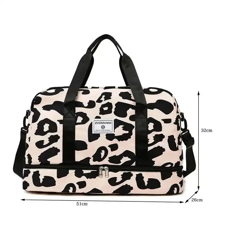 Leopard mönster weekendbag, 51x32x26 cm, svart och vit, axelväska för resor.