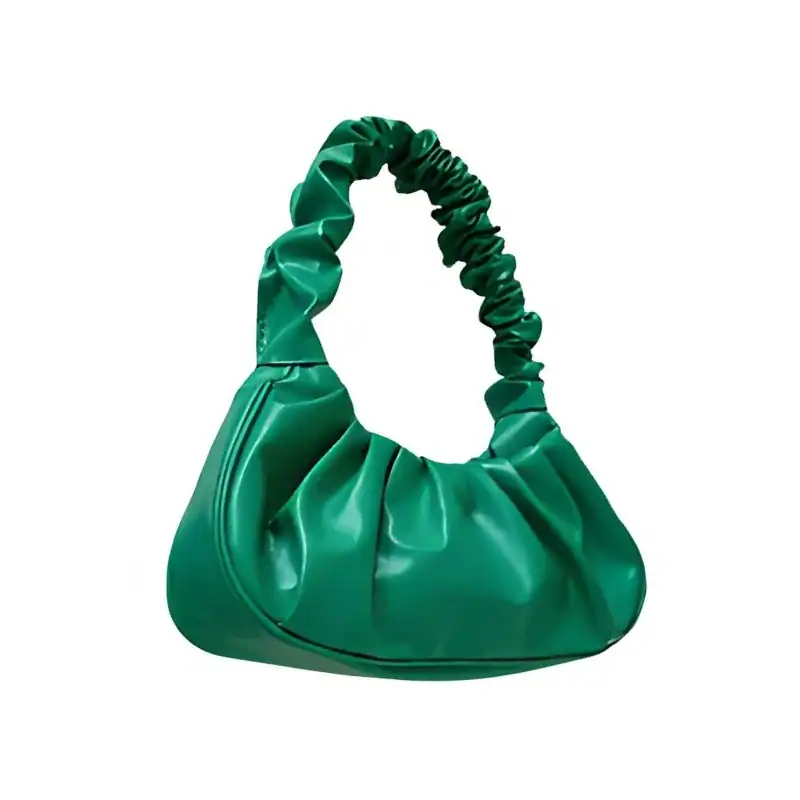 Grön plisserad axelväska med elastisk handtag, trendiga modeväskor för kvinnor.