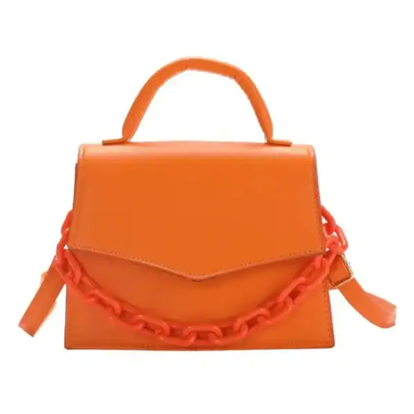 Orange handväska med kedja, axelväska för kvinnor, trendig väska.