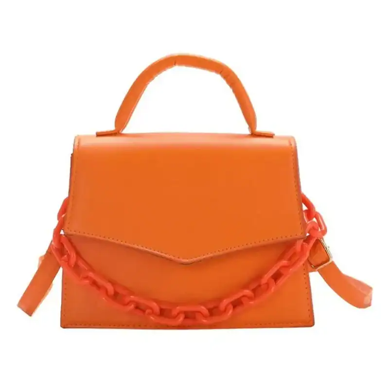 Orange handväska med kedja, axelväska för kvinnor, trendig väska.