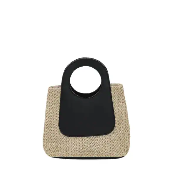 Liten svart korgväska med runt handtag och hakeväv.